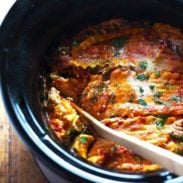 Super Easy Skinny Veggie Crockpot Lasagna - a handful of simple ingredients for a healthy family dinner. | https://bstoffers.com