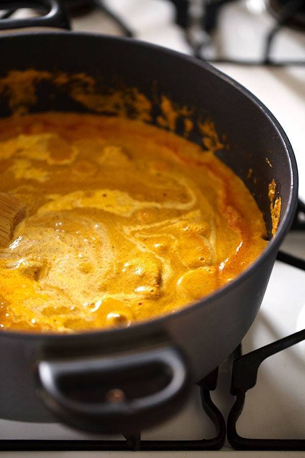 Sauce in a pan.